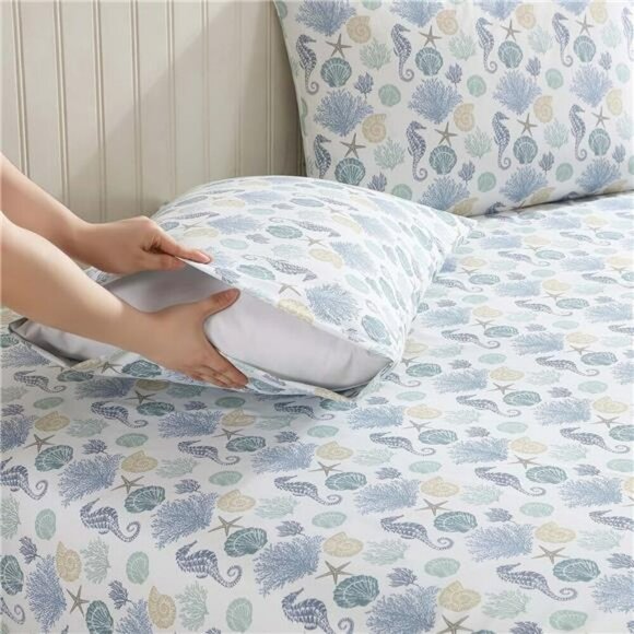 Beatrice Coastal Queen Sheet Set Soft Microfiber Deep Pocket Bedding Beach - Picture 2 of 7